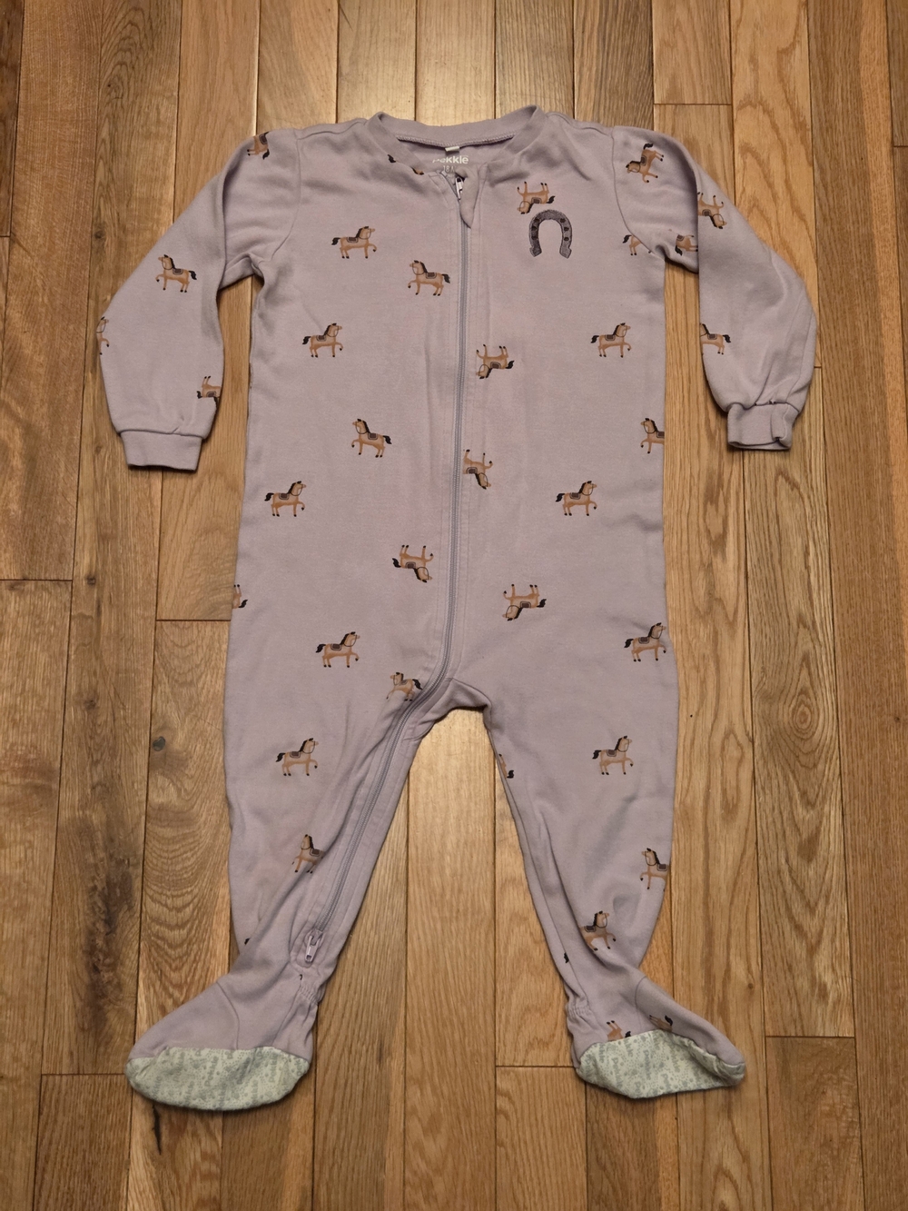 5/$20 Pekkle 18M Purple Horse Print Footed Onsie Zip Up Sleeper Pajamas